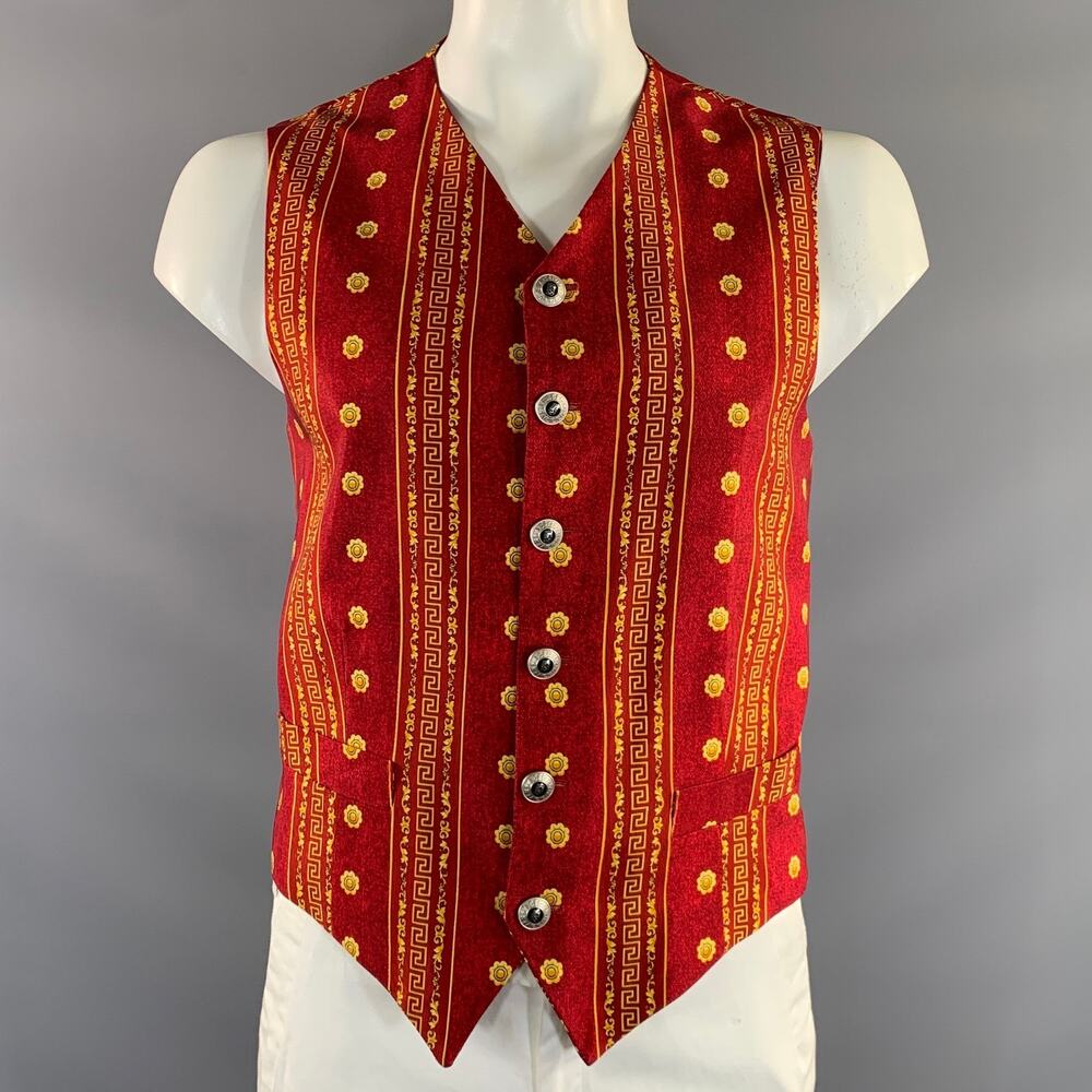 VERSACE CLASSIC Chest Size 42 Red Yellow Geometric Cotton Viscose Vest